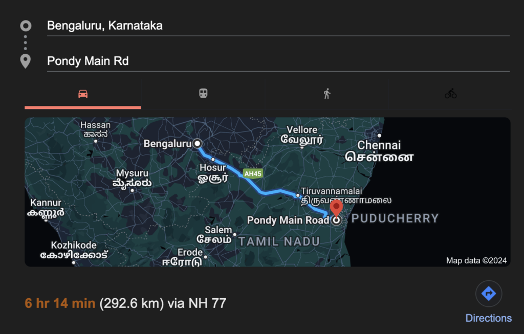 bangalore to pondicherry route